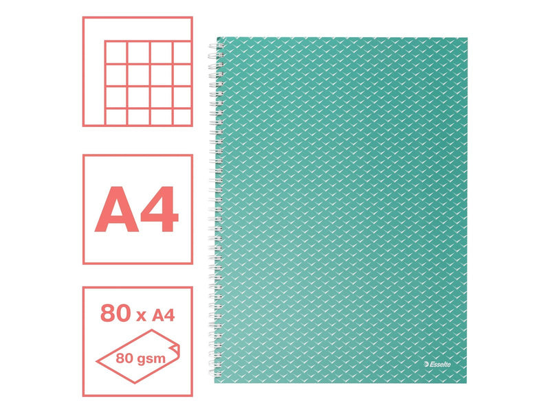 Esselte  Colour'Breeze A4 Collegeblock kariert, Spiralbindung Grün