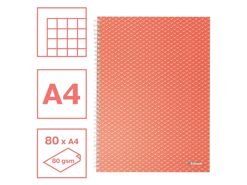 Esselte  Colour'Breeze A4 Collegeblock kariert, Spiralbindung Koralle