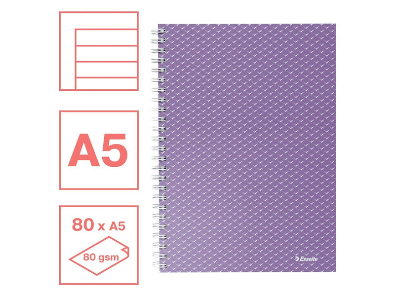 Esselte  Colour'Breeze A5 Collegeblock liniert, Spiralbindung Lavendel