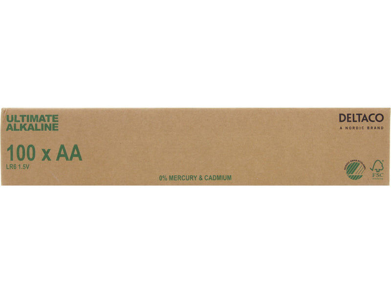 Deltaco Ultimate alkaline AA battery Nordic Swan Ecolabeled 1.5 V 100-pack