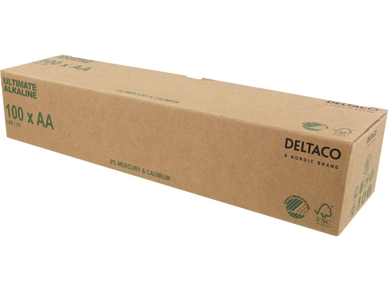 Deltaco Ultimate alkaline AA battery Nordic Swan Ecolabeled 1.5 V 100-pack