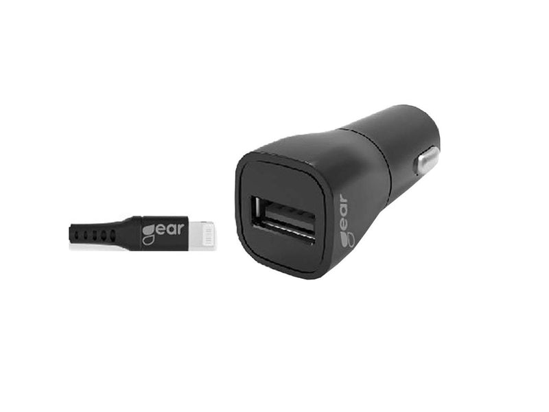 GEAR Charger 12-24V 1xUSB 2.4A Black Lightning cable 1m MFI C89