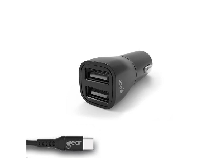 GEAR Charger 12-24V 2xUSB 3.4A Black USB-C 2.0 cable 1m