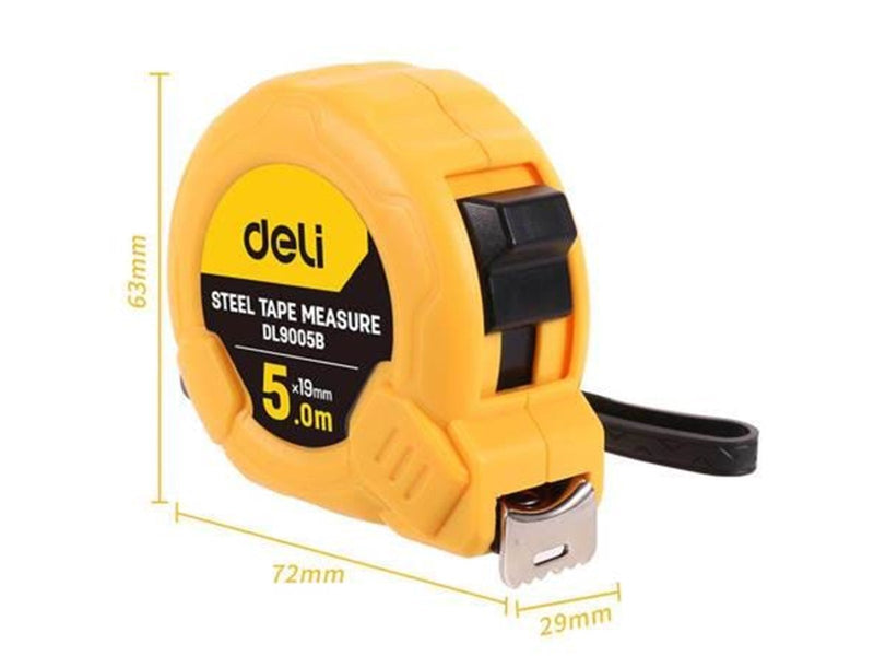 Deli Tools Steel Measuring Tape 5m/19mm (yellow)
