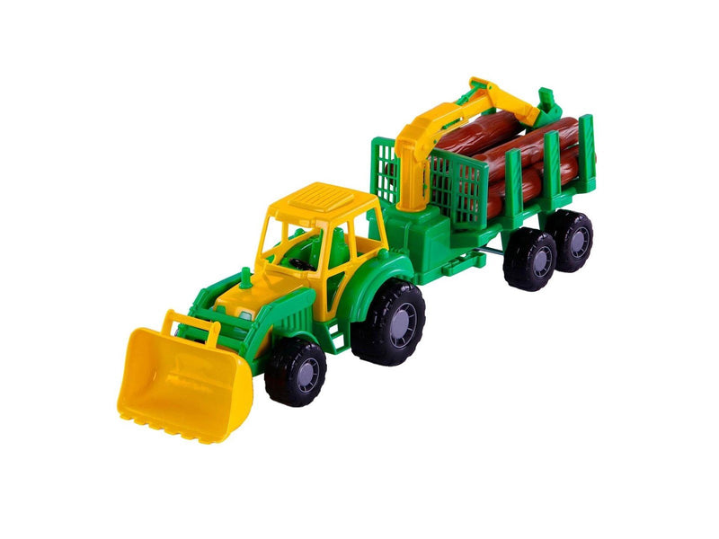 Cavallino Toys Cavallino Junior Tractor with Crane Trailer and Wood 46cm