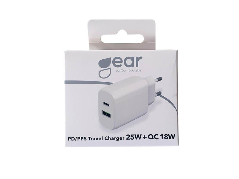 GEAR Charger 220V 1xUSB-C + 1xUSB-A PD/PPS 25W + 18W QC White