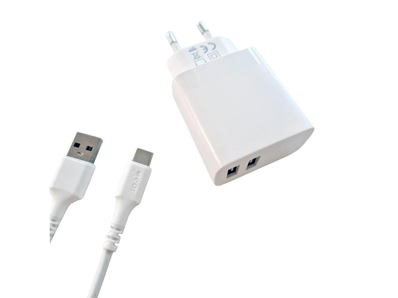GEAR Charger 220V 2xUSB-A 3.4A White USB-C 2.0 Cable 1m