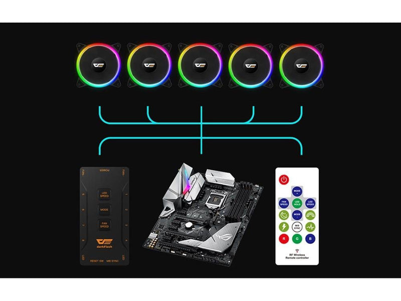 Darkflash Computer Fan Set ARGB DR12 Pro 5in1 120x - Gehäuselüfter - Schwarz mit RGB LED - 16 dBA