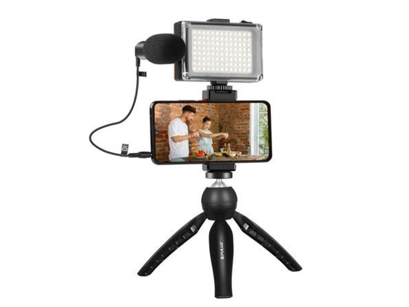 Puluz Live broadcast kit  tripod mount + LED lamp + microphone + phone clamp