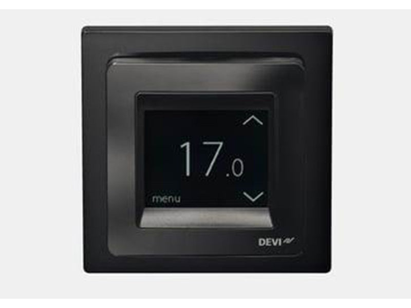 DEVI reg touch timer thermostat with design frame black