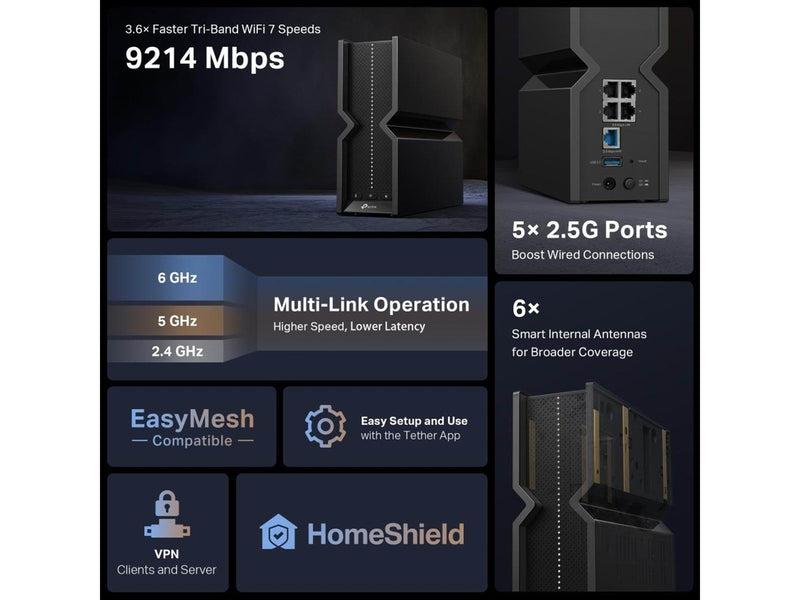 TP-Link Archer BE550 BE9300 Tri-Band Wi-Fi 7 Router - Wireless router 802.11a/b/g/n/ac/ax/be (Wi-Fi 7)