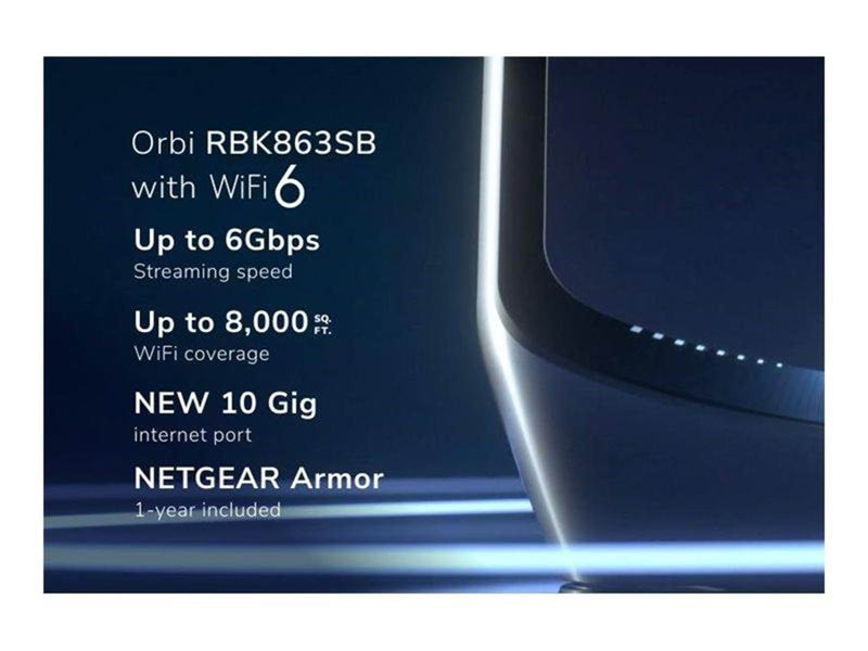 Netgear Orbi RBK863SB - Wi-Fi system - Wi-Fi 6 - desktop - Mesh router Wi-Fi 6