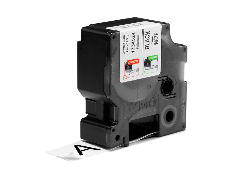 DYMO Rhino Industrie Nylonetiketten | flexibel | 24 mm x 3,5 m | schwarze Schrift auf weißem Untergrund