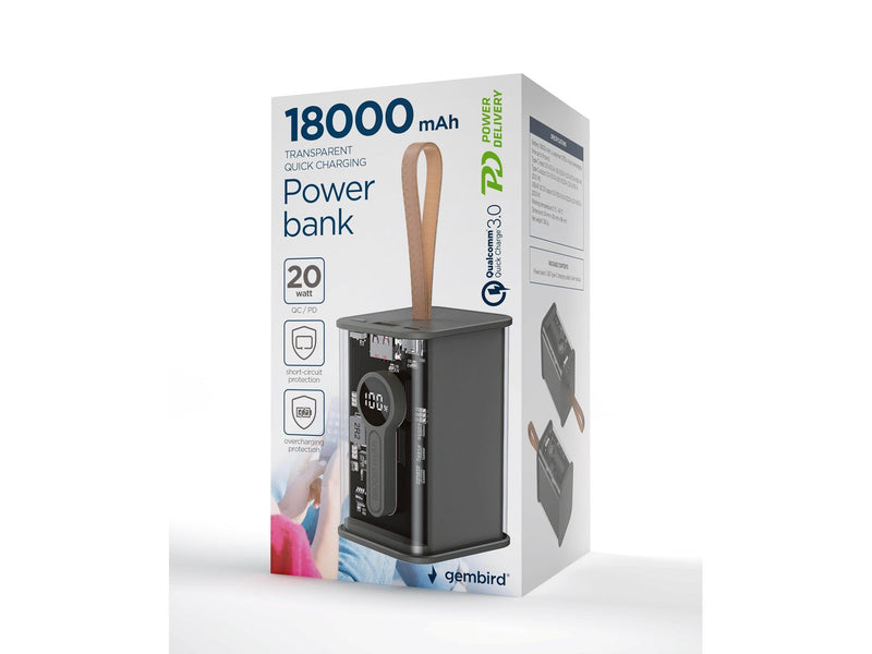 Gembird Powerbank 18000 mAh - Transparent QC 3.0 Powerbank (Akku) - Transparenter - 18000 mAh