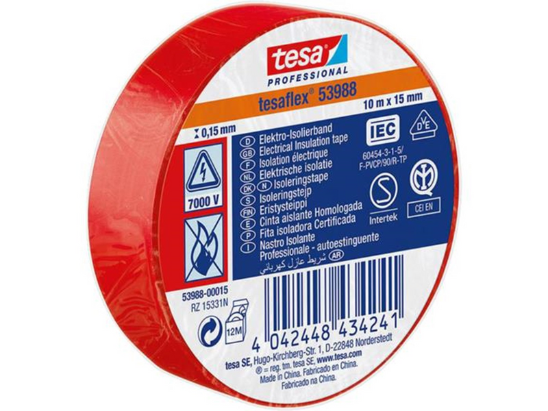 tesa flex Insulating tape IEC 10m x 15mm red