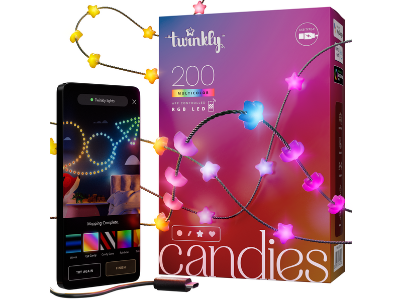 Twinkly Candies – 200 Star-shaped RGB LEDs Green Wire USB-C