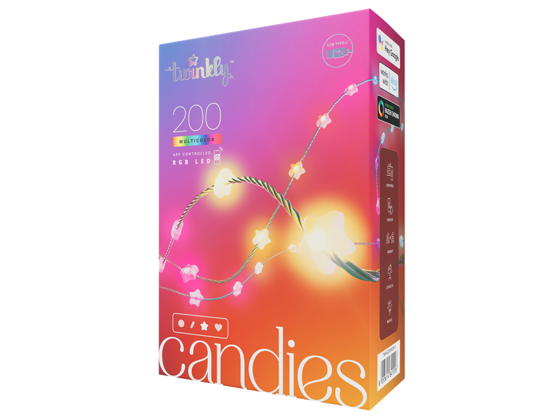 Twinkly Candies – 200 Star-shaped RGB LEDs Green Wire USB-C