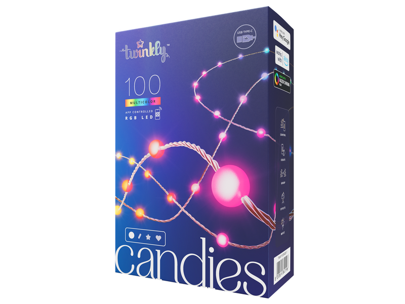 Twinkly Candies – 100 Pearl-shaped RGB LEDs Clear Wire USB-C