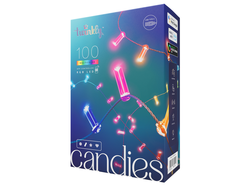 Twinkly Candies – 100 Candle-shaped RGB LEDs Green Wire USB-C
