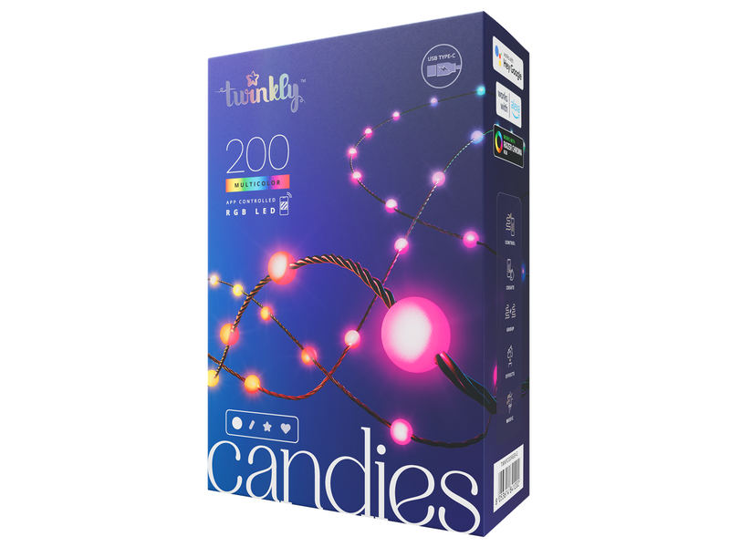 Twinkly Candies – 200 Pearl-shaped RGB LEDs Green Wire USB-C