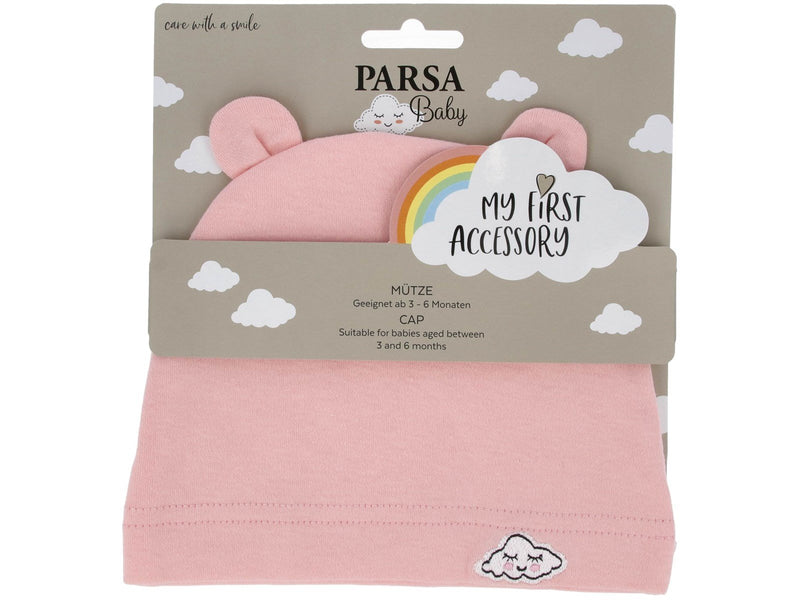 Parsa Baby Babymütze mit Ohren und Wolkenstickerei – rosa