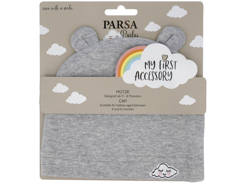 Parsa Baby Babymütze mit Ohren und Wolkenstickerei – grau