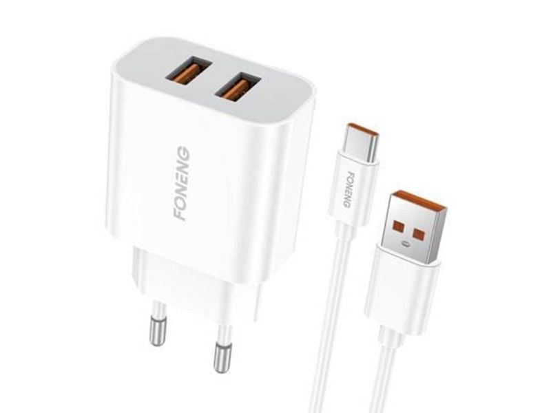 Foneng Fast charger  2x USB EU45 + USB Type C cable
