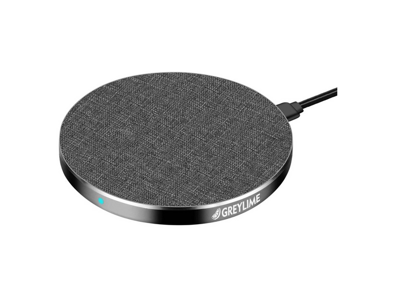 GreyLime 15W round wireless charger in fabric and metal - Grey