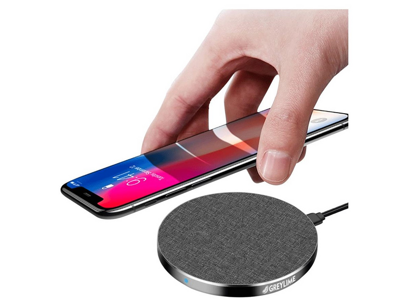 GreyLime 15W round wireless charger in fabric and metal - Grey