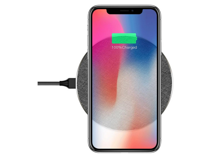 GreyLime 15W round wireless charger in fabric and metal - Grey