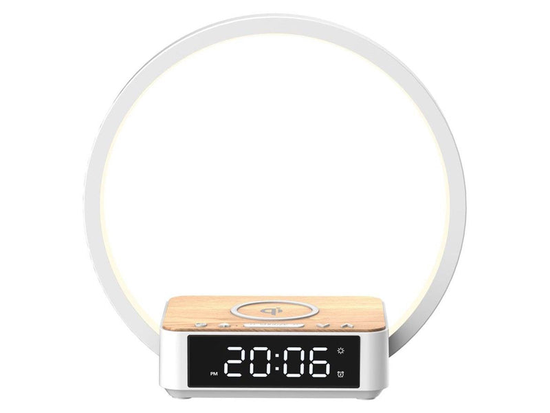Lippa bedside lamp with wireless charging and alarm clock - White