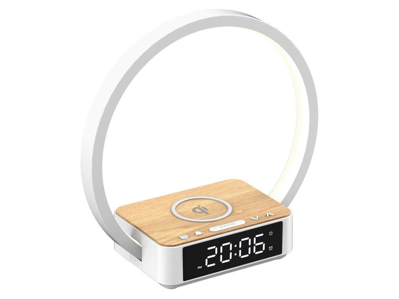 Lippa bedside lamp with wireless charging and alarm clock - White