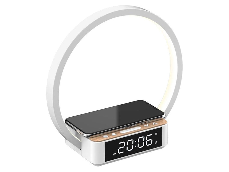 Lippa bedside lamp with wireless charging and alarm clock - White