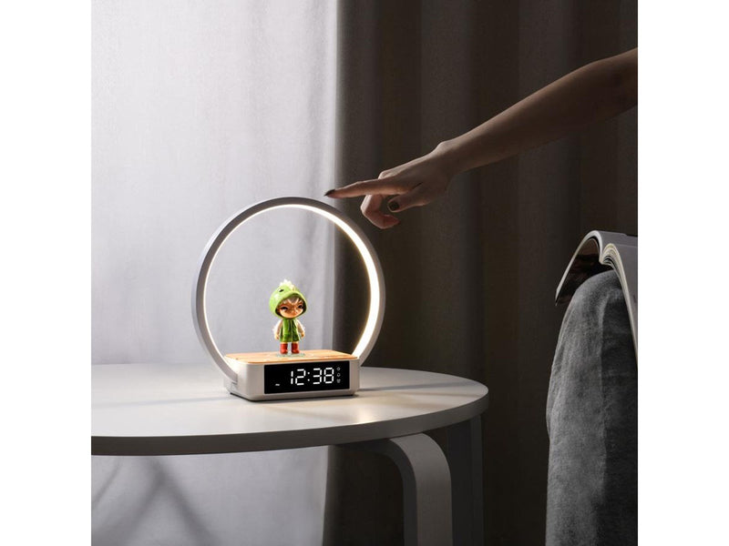 Lippa bedside lamp with wireless charging and alarm clock - White