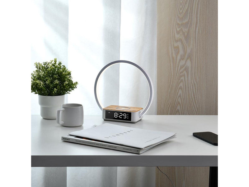 Lippa bedside lamp with wireless charging and alarm clock - White
