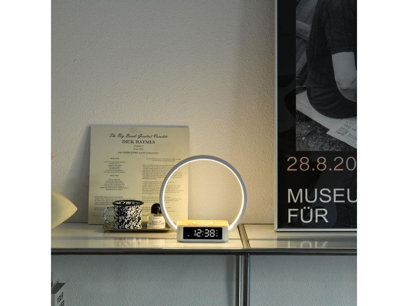 Lippa bedside lamp with wireless charging and alarm clock - White