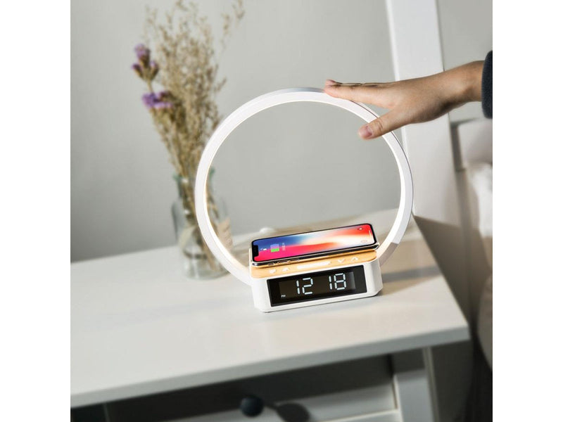 Lippa bedside lamp with wireless charging and alarm clock - White