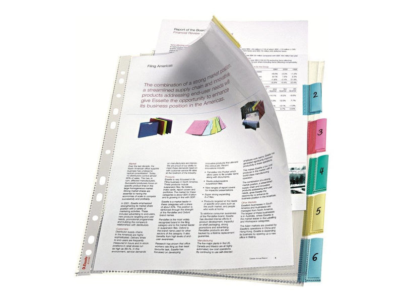 Esselte - L-shaped folder - 6 parts - for A4 Maxi - capacity: 30 sheets - tabbed - clear glass