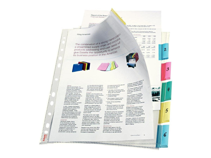 Esselte - L-shaped folder - 6 parts - for A4 Maxi - capacity: 30 sheets - tabbed - clear glass