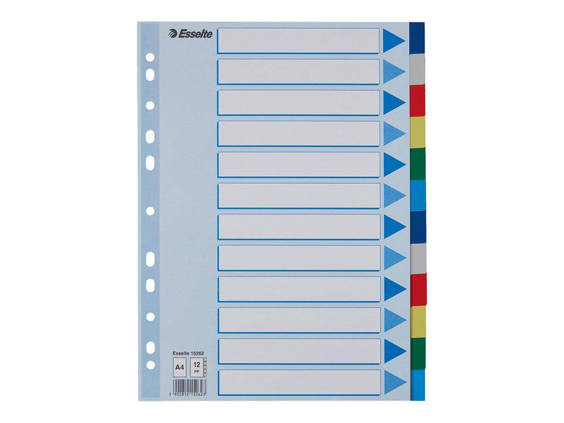 Esselte - divider - 12 parts - for A4 - tabbed - multicolour