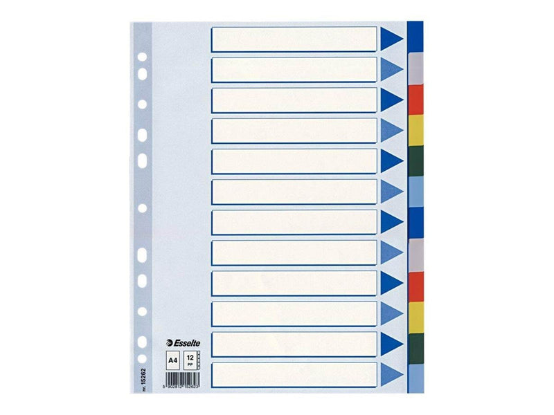 Esselte - divider - 12 parts - for A4 - tabbed - multicolour