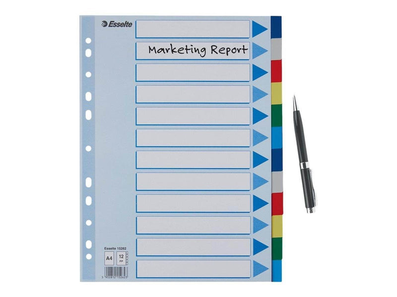 Esselte - divider - 12 parts - for A4 - tabbed - multicolour