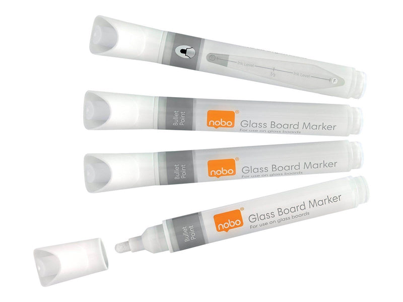 Nobo  Marker für Glas-Whiteboards, trocken abwischbar, 4 Stück, schwarz Weiß