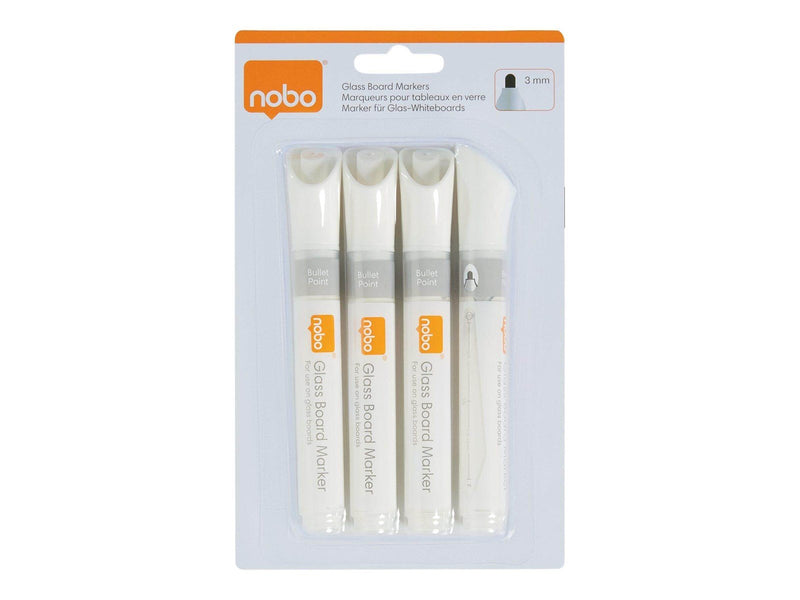 Nobo  Marker für Glas-Whiteboards, trocken abwischbar, 4 Stück, schwarz Weiß