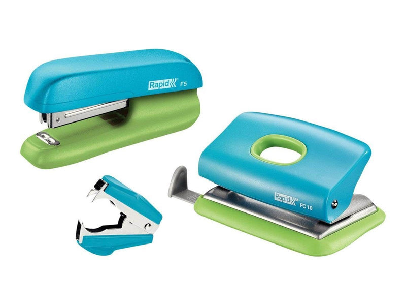 Rapid  Mini Heftgerät F5 und Locher Set Blau/Grün