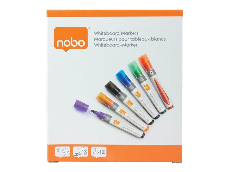 Nobo  Liquid Ink Whiteboard Pens Bullet Tip 12 Pack Assorted