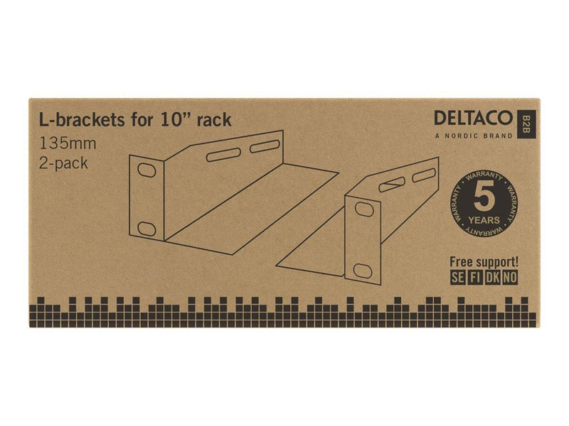 Deltaco L-support Rails 10" Cabinet 1U 136mm deep (2-Pack) Black