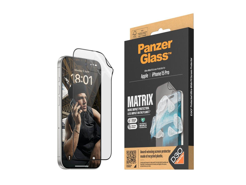 PanzerGlass MATRIX Screen Protector with D3O iPhone 15 Pro | Ultra-Wide Fit w. AlignerKit