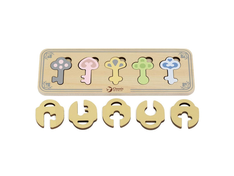 Classic World Wooden Castle Keys and Locks Match Game 13pcs.