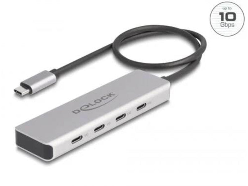 DeLOCK - Hub - 10 Gbps with 35 cm Connection Cable - 4 Ports USB-Hubs - 4 - Grau